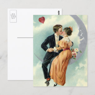 Vintage Victorian Kiss på Crescent Måne Vykort
