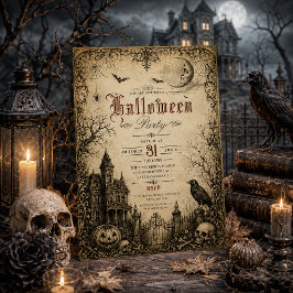 Vintage Victorian Korp Spökhus Halloween Inbjudningar