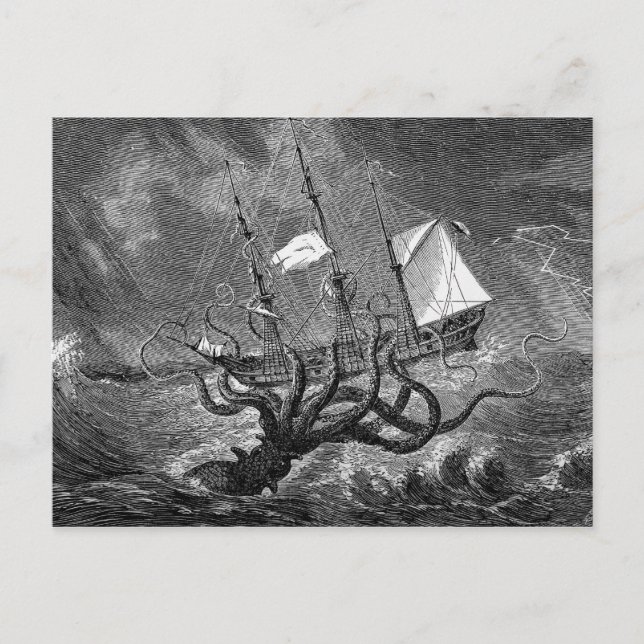 Vintage Victorian Kraken Postcard Vykort (Framsida)