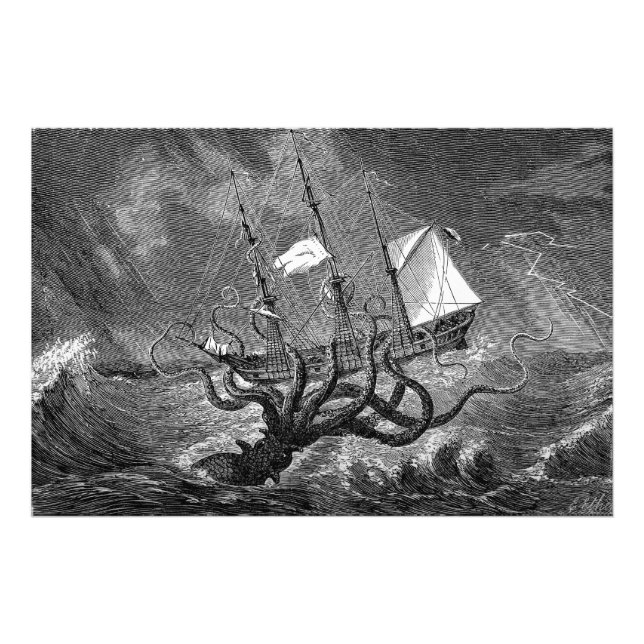 Vintage Victorian Kraken Poster (Framsidan)