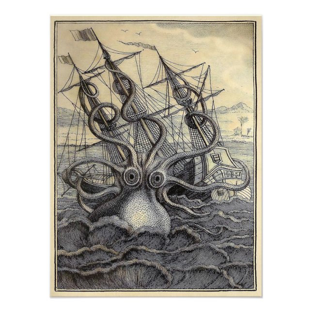 Vintage Victorian Kraken Poster (Framsidan)