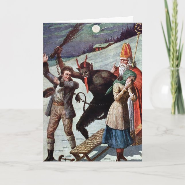 Vintage Victorian Krampus-julkort Helgkort (Framsida)