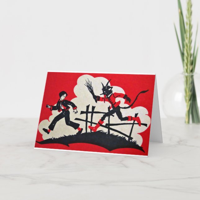 Vintage Victorian Krampus-julkort Helgkort (Framsida)