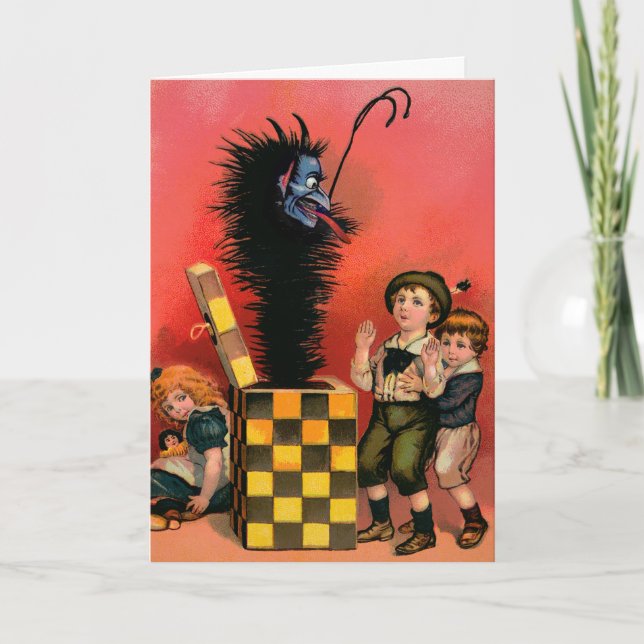 Vintage Victorian Krampus-julkort Helgkort (Framsida)