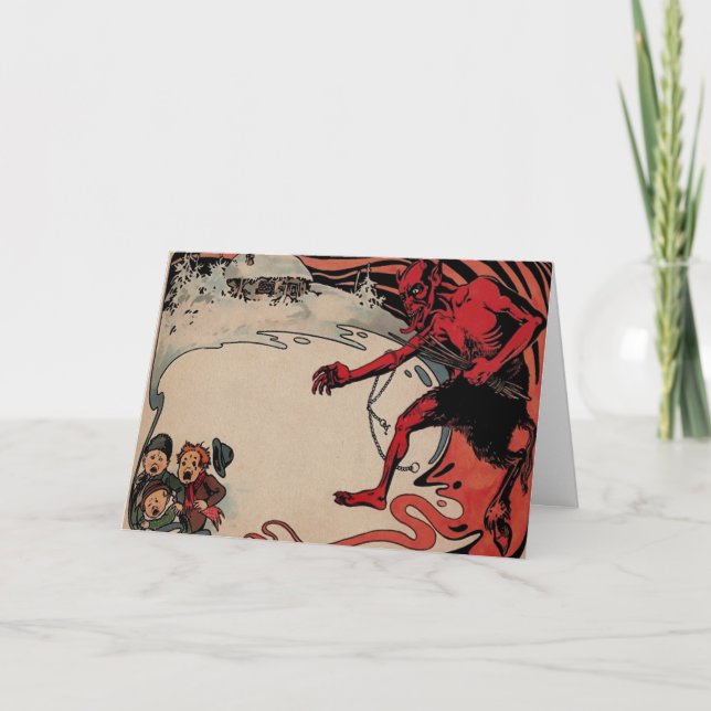 Vintage Victorian Krampus-julkort Helgkort (Framsida)