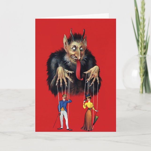 Vintage Victorian Krampus-julkort Helgkort (Framsida)