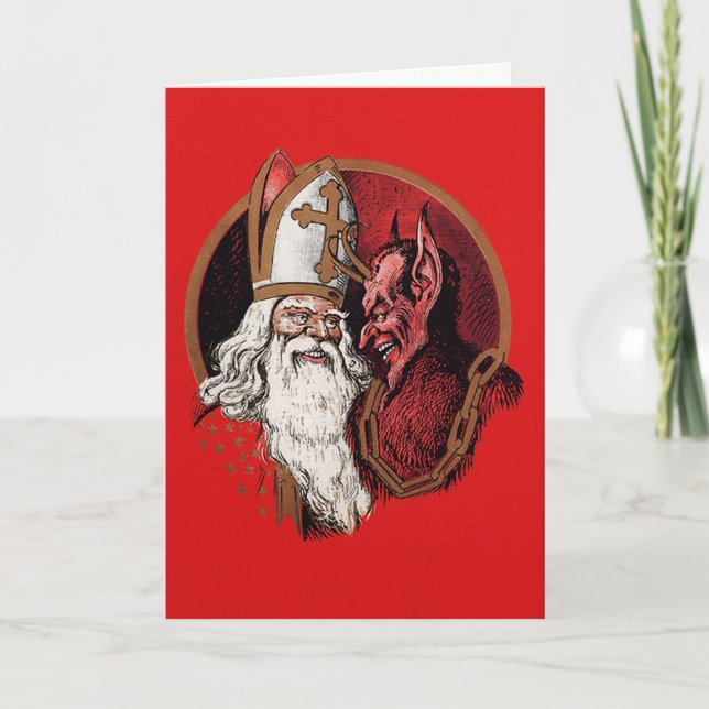 Vintage Victorian Krampus-julkort Helgkort (Framsida)