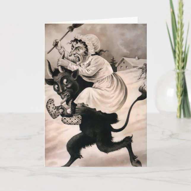 Vintage Victorian Krampus-julkort Helgkort (Framsida)