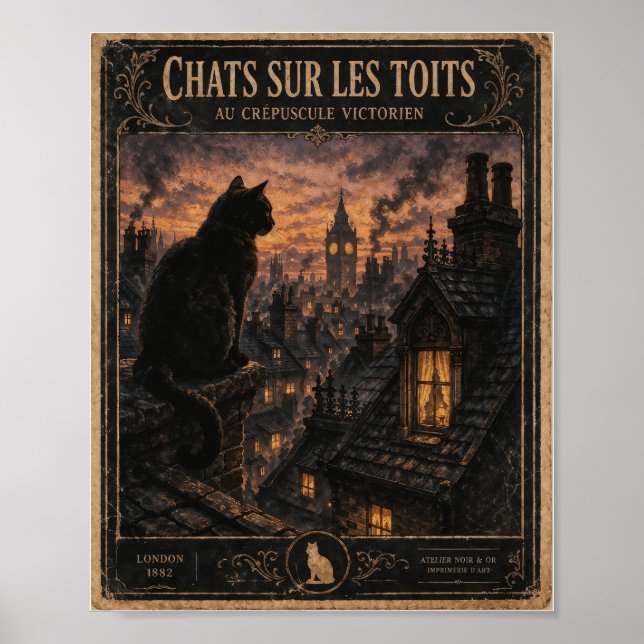Vintage Victorian London Black Cat Poster (Framsidan)