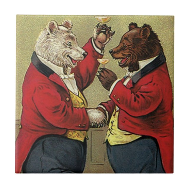 Vintage Victorian Lycklig, Gay, Dancing Bears Kakelplatta (Framsidan)