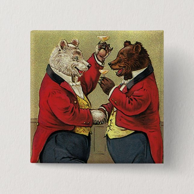 Vintage Victorian Lycklig, Gay, Dancing Bears Knapp (Framsida)