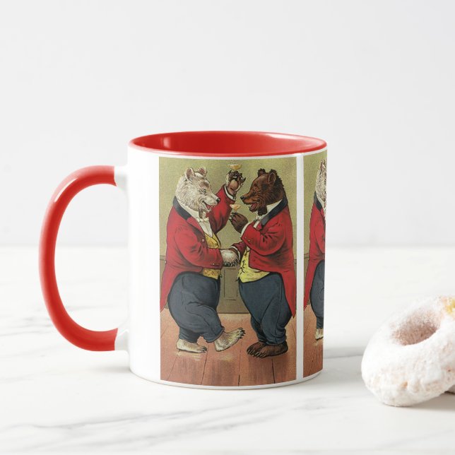 Vintage Victorian Lycklig, Gay, Dancing Bears Mugg (Med munk)