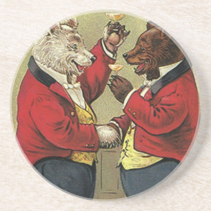 Vintage Victorian Lycklig, Gay, Dancing Bears Underlägg Sandsten