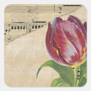 Vintage Victorian Music Romantik Tulips Fyrkantigt Klistermärke