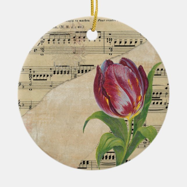 Vintage Victorian Music Romantik Tulips Julgransprydnad Keramik (Framsidan)