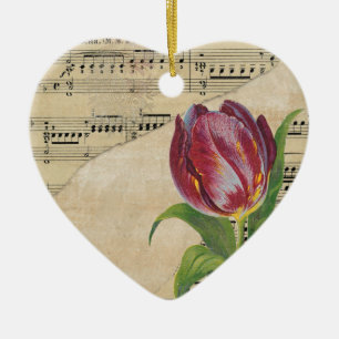 Vintage Victorian Music Romantik Tulips Julgransprydnad Keramik