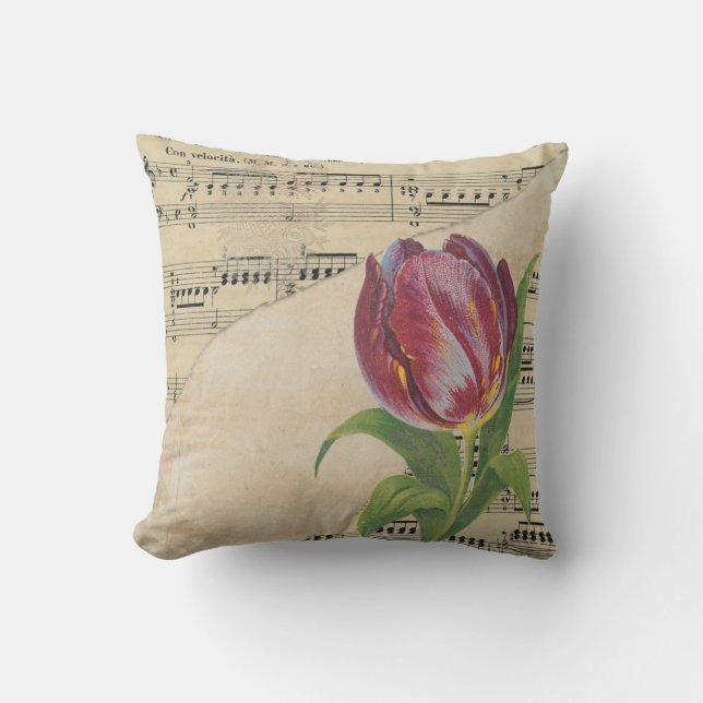Vintage Victorian Music Romantik Tulips Kudde (Framsida)