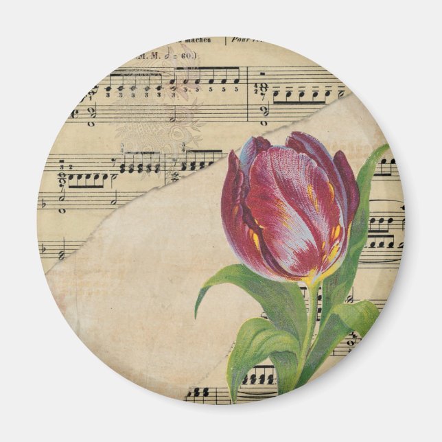 Vintage Victorian Music Romantik Tulips Magnet (Framsidan)