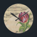 Vintage Victorian Music Romantik Tulips Rund Klocka<br><div class="desc">Underbar för bröllop,  Mors dag och födelsedagar.</div>