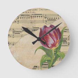Vintage Victorian Music Romantik Tulips Rund Klocka