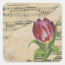 Vintage Victorian Music Romantik Tulips Stickers Fyrkantigt Klistermärke