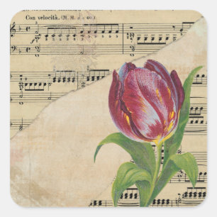 Vintage Victorian Music Romantik Tulips Stickers Fyrkantigt Klistermärke