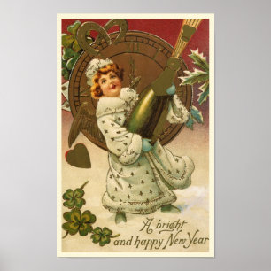 Vintage Victorian Nyårsafton Champagne Angel Poster