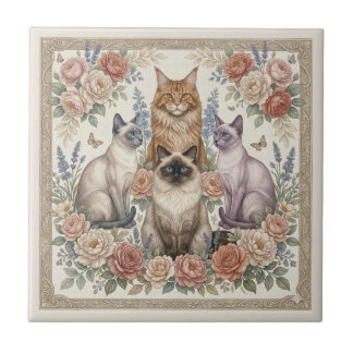 Vintage Victorian Ornamental Floral Feline Art Kakelplatta