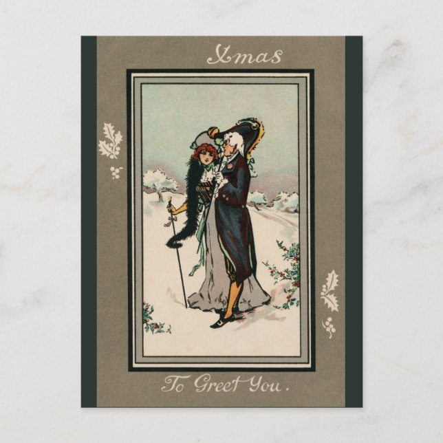 Vintage Victorian-par Julafton hälsning Vykort (Framsida)