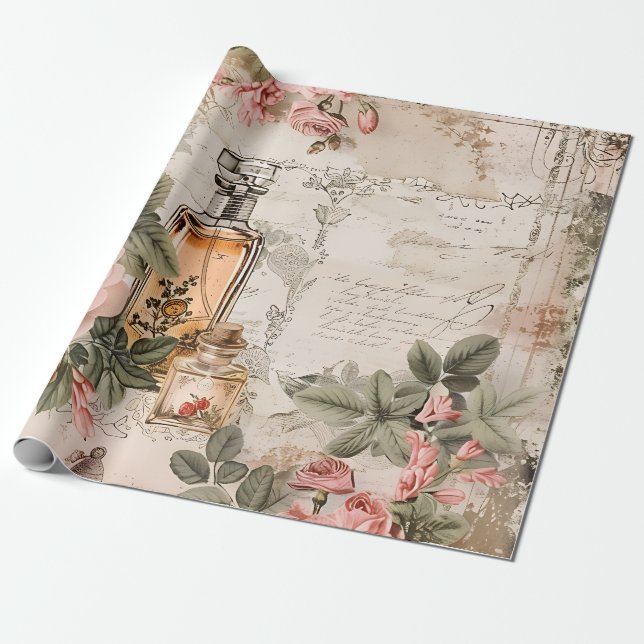 Vintage Victorian Parfym Decoupage Presentpapper (Utrullad)