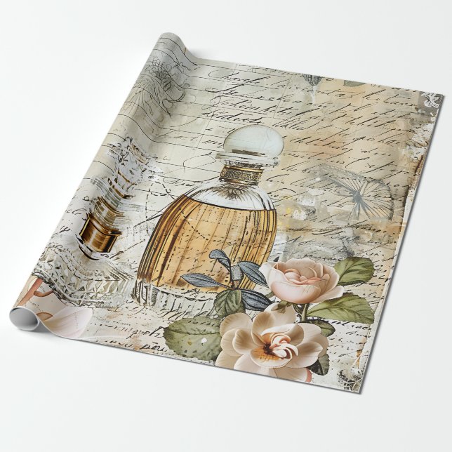 Vintage Victorian Parfym Decoupage Presentpapper (Utrullad)