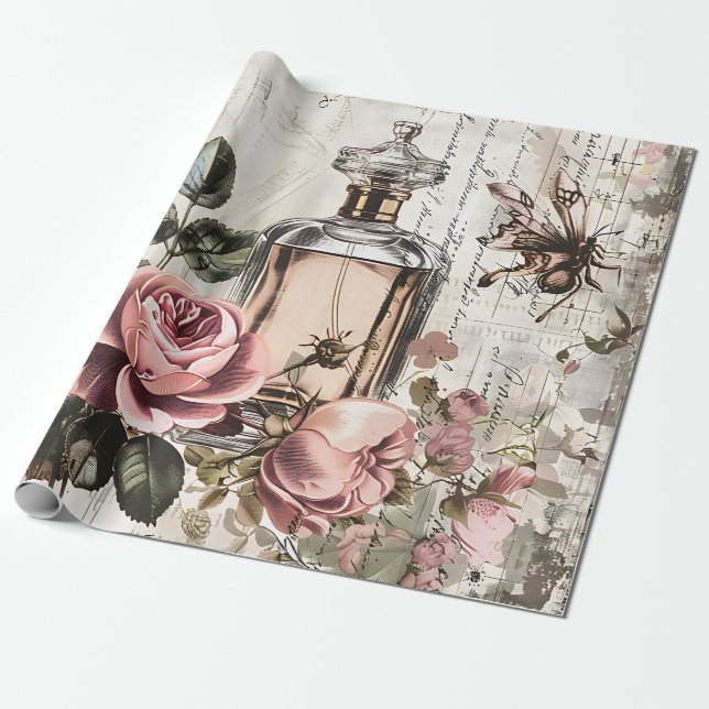 Vintage Victorian Parfym Decoupage Presentpapper (Utrullad)