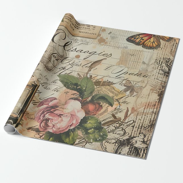 Vintage Victorian Parfym Decoupage Presentpapper (Utrullad)