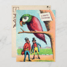 Vintage Victorian Parrot Beet julvykort