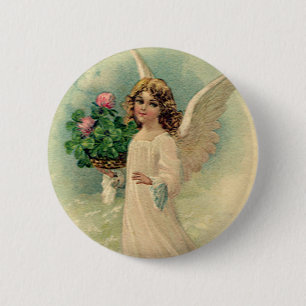 Vintage Victorian Påsk Angel med blommor Knapp