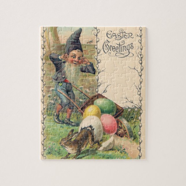 Vintage Victorian Påsk Hälsning med Gnome Pussel (Vertikal)