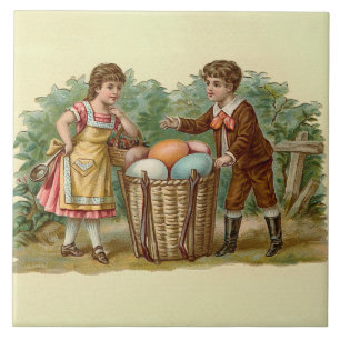 Vintage Victorian Påsk Kakelplatta