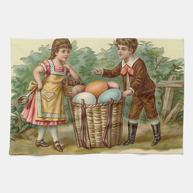 Vintage Victorian Påsk Kökshandduk (Horisontell)