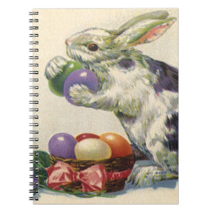 Vintage Victorian Påskhare, ägg och blommor Anteckningsbok Med Spiral