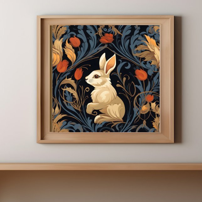 Vintage Victorian Rabbit Poster (A print of a vintage Victorian rabbit is in a frame on a wall.)
