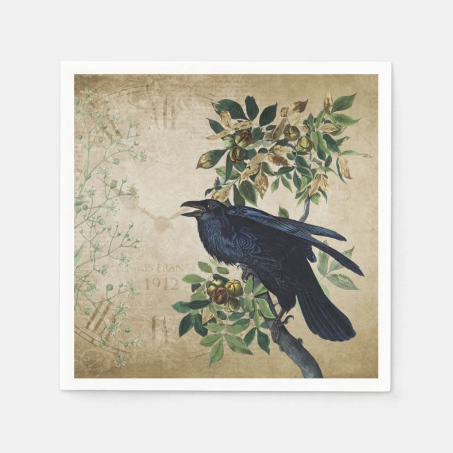 Vintage Victorian Raven Decoupage - Gothic Realm Pappersservett (Framsidan)