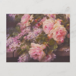 Vintage Victorian Rosa ros och Lilacs vykort