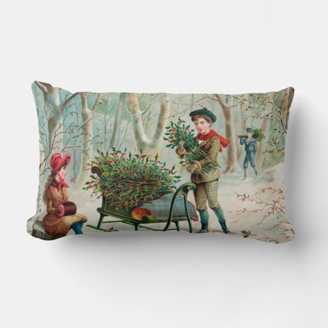 vintage,victorian,rustik,christmas,mönster,flicka  lumbarkudde (Framsida)