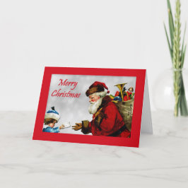 Vintage Victorian Santa & Little Boy jul Helgkort