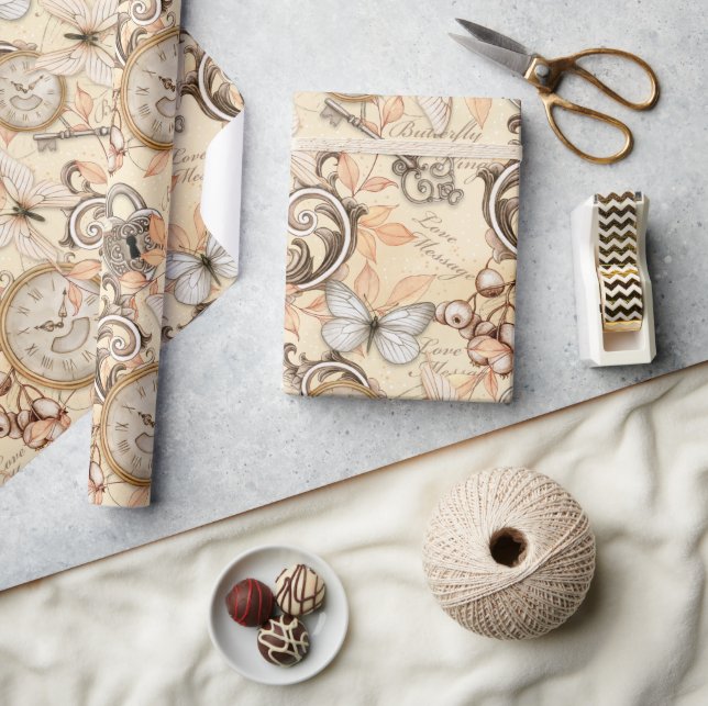 Vintage Victorian Shabby chic Land Mönster Presentpapper (Hantverk)