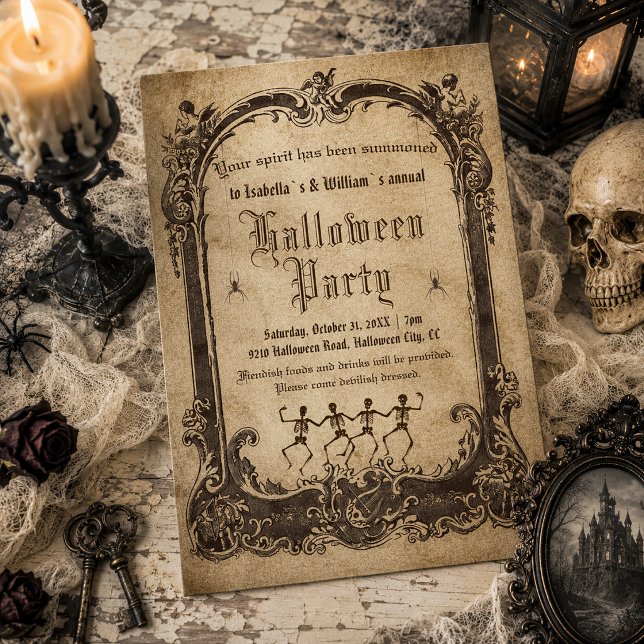 Vintage Victorian Skelett Gothic Halloween Inbjudningar (Skapare uppladdad)