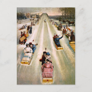 Vintage Victorian Sledding Backe jul Helg Vykort