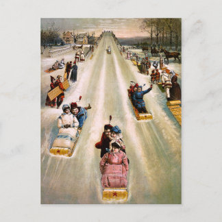 Vintage Victorian Sledding Backe jul Helg Vykort