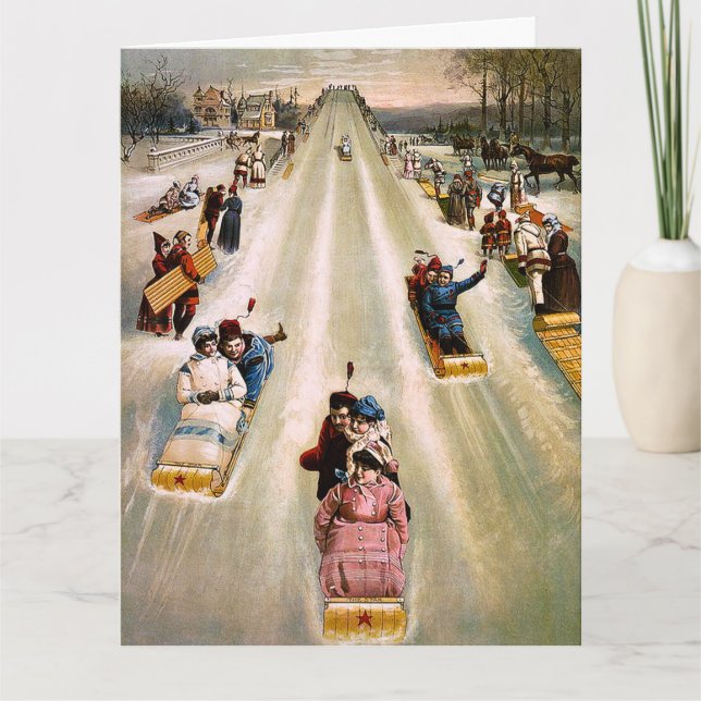 Vintage Victorian Sledding Backe jul Kort (Framsida)