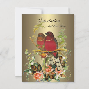 Vintage Victorian Snygg Blommig Fågel Brons Inbjudningar